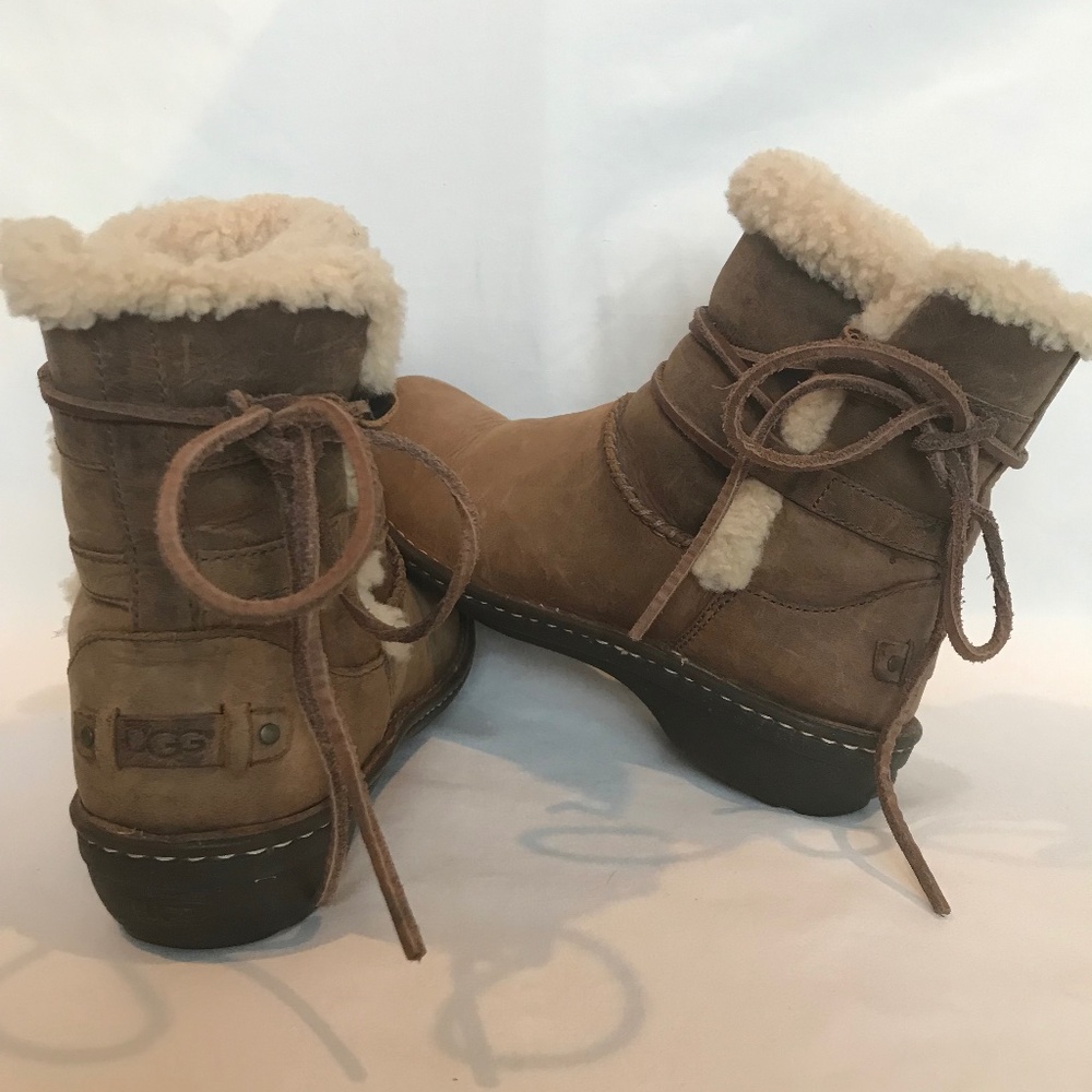 UGG Women's Chestnut Shearling-Trim Lace-Up Ankle Boots